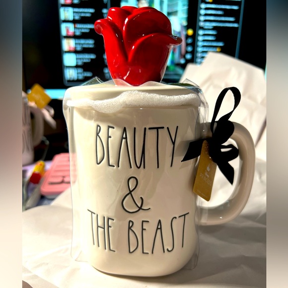 Rae Dunn Other - NWT Rae Dunn Disney Beauty and the Beast Mug w/ rose topper